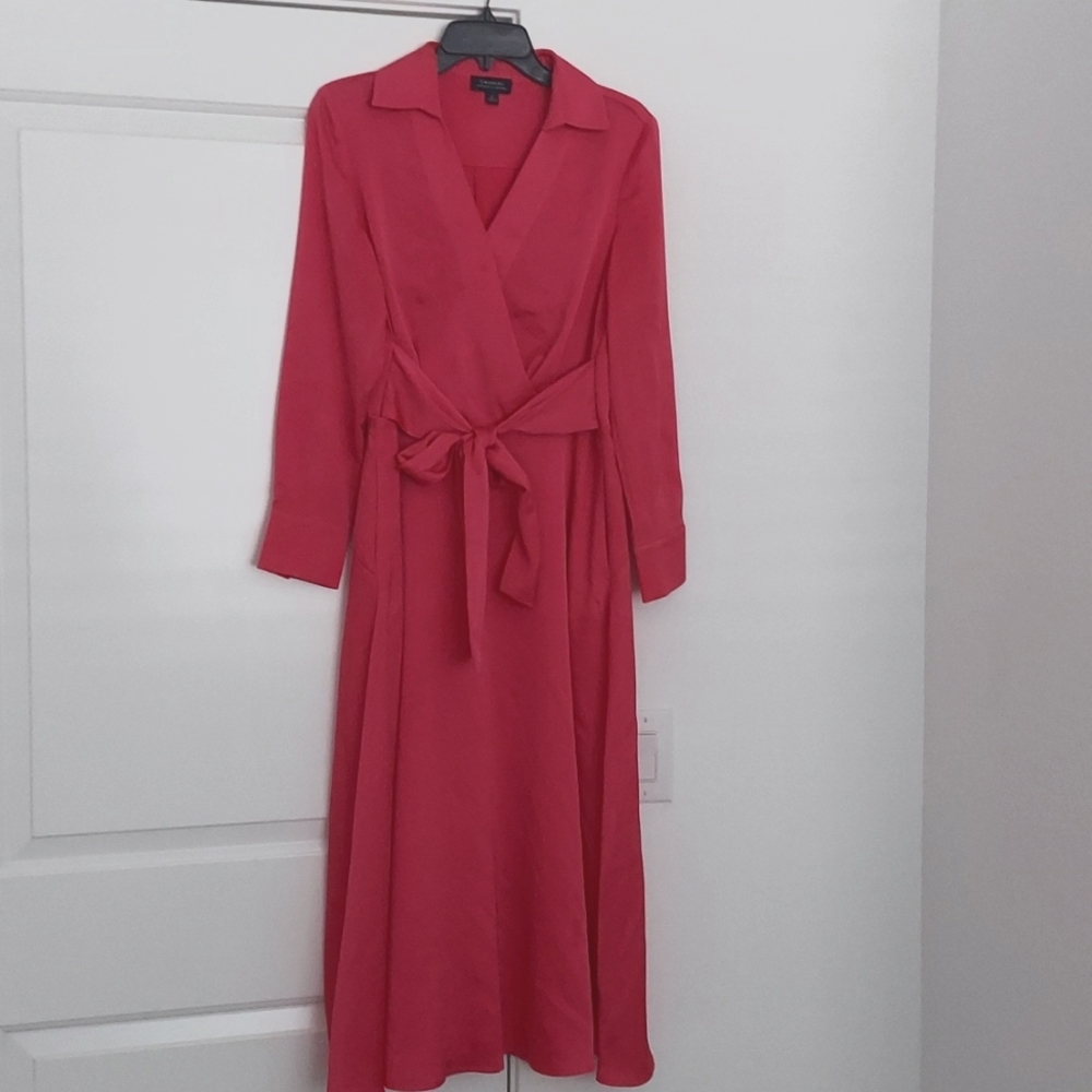 Tahari Red Wrap Midi Dress